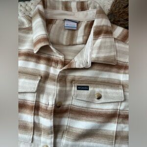 Columbia Women's Striped Button Down Shirt - Brown and Cream
